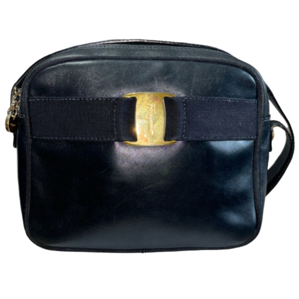 Ferragamo Navy Camera Bag, 7x6, EUC,Small Callout on back